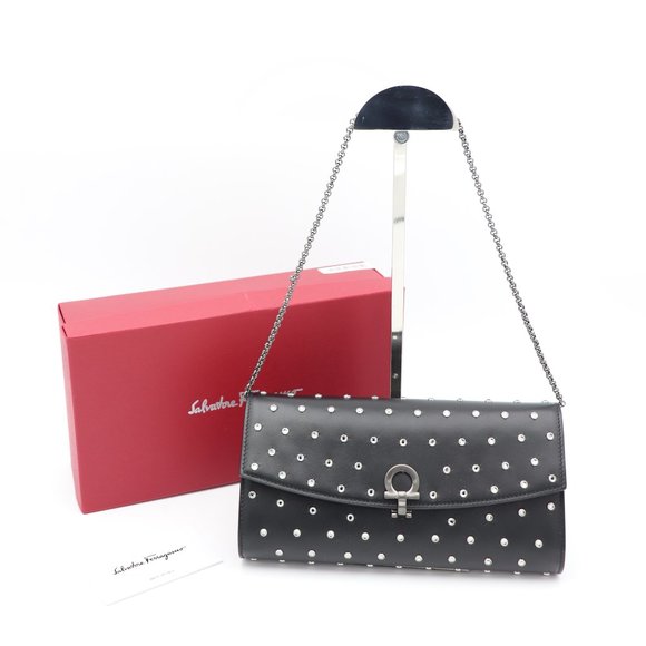 Salvatore Ferragamo Handbags - NWT Salvatore Ferragamo Gancini Clip Black Leather Studded Mini Bag Clutch